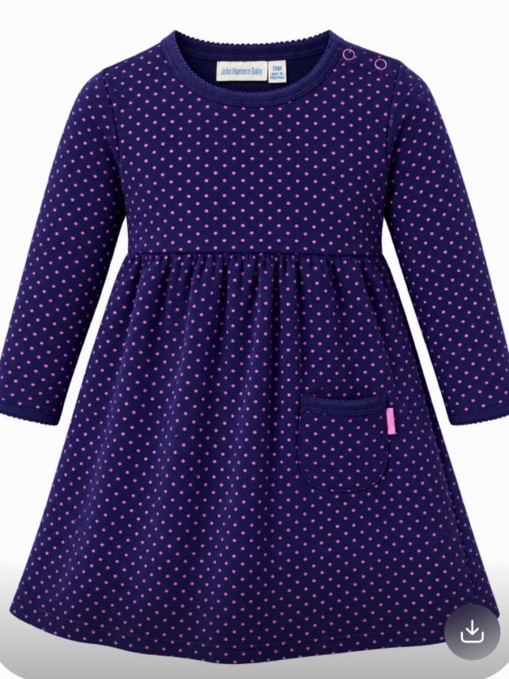 JoJo Maman Be'Be' Girls Dress 18-24 Month Navy Mini Pink Dots Knit Long Sleeves